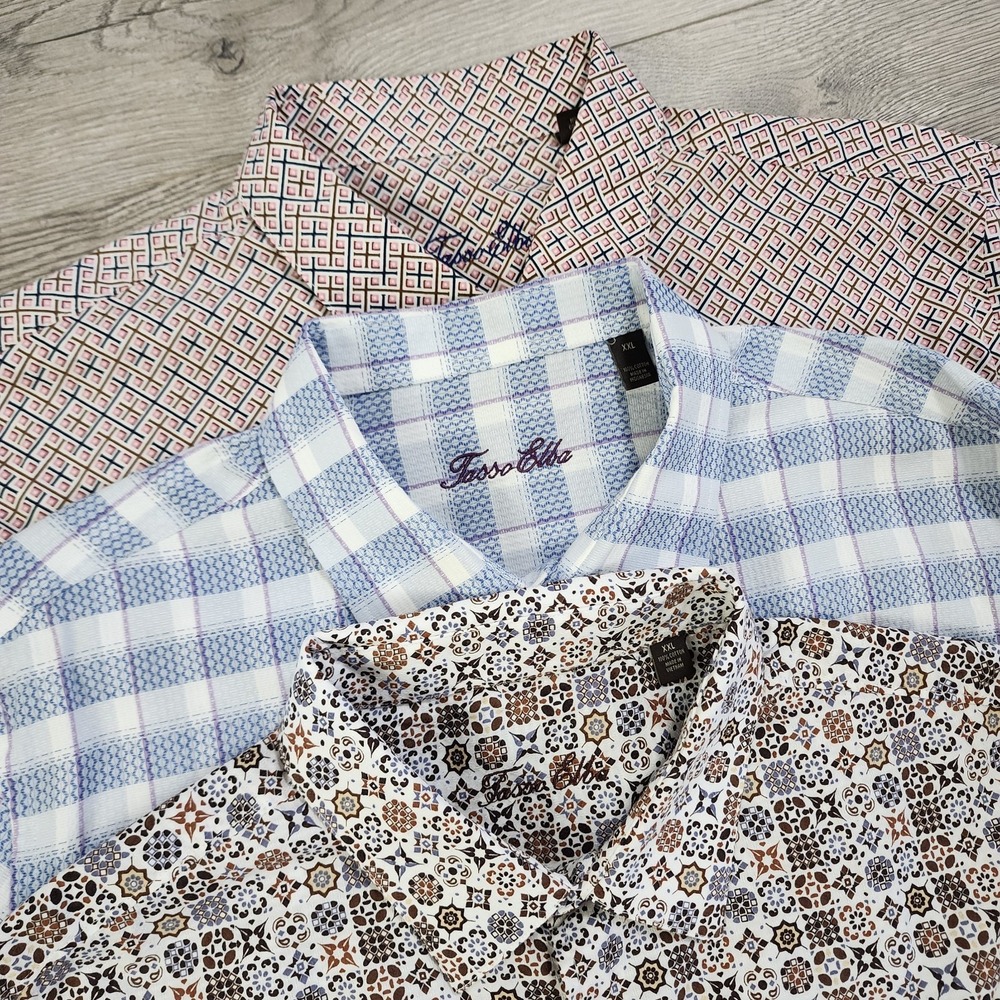 Lot of 3‎ Tasso Elba Men's Size XXL Cotton Short Sleeve Shirt Shirts Multicolor